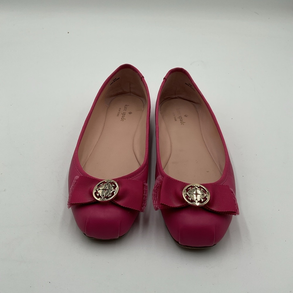 KATE SPADE NEW YORK PINK LEATHER BOW LOGO BALLET FLATS 8 1/2 SLIP-ON SIZE